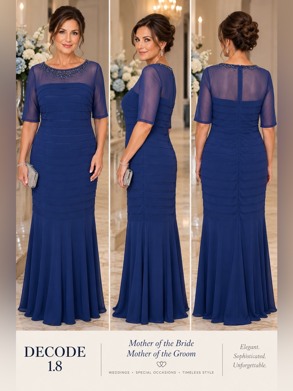 Decode 1.8 Mother of the Bride Groom Dress Size 16 Navy Beaded Formal Gown
